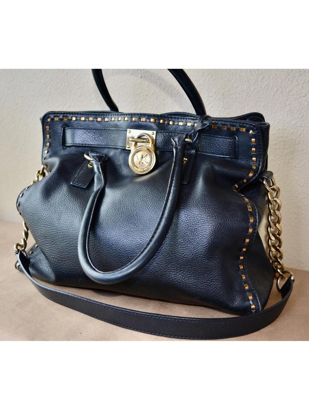 Michael Kors Studded Gold Chain Cross Body Womens Purse Black/Gold